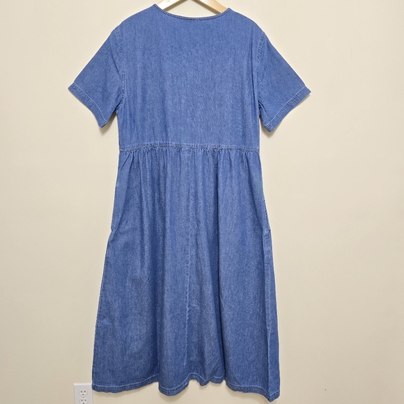 NWOT Vtg 90's Denim Maxi Dress Sz L Button Up Cotton Pockets Cottagecore Western - Picture 3 of 12
